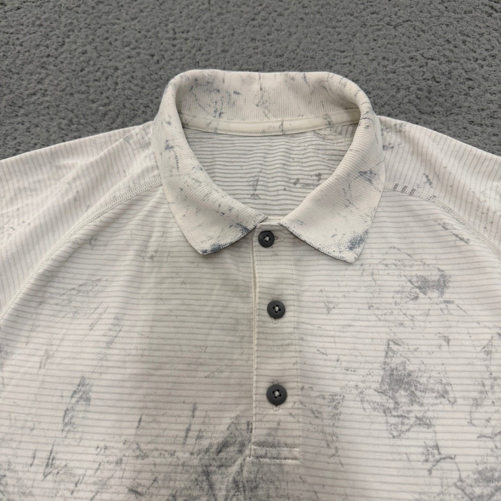 Lululemon Mens Metal Vent Tech Polo Shirt M White Grey Marble Tie Dye Athletic - Picture 4 of 10
